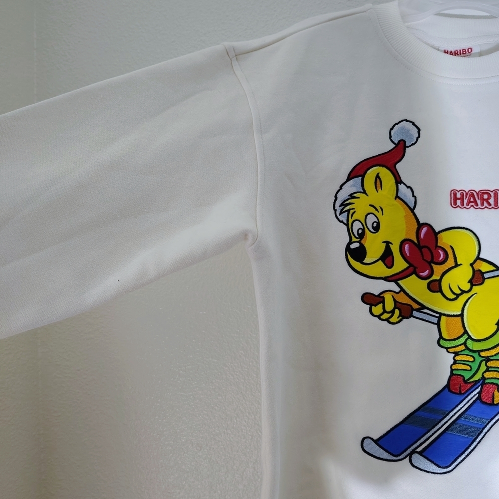 Haribo Gummy Bear White Sweatshirt XS Fleece Lined Graphic EmbroideredPullover - Picture 7 of 11